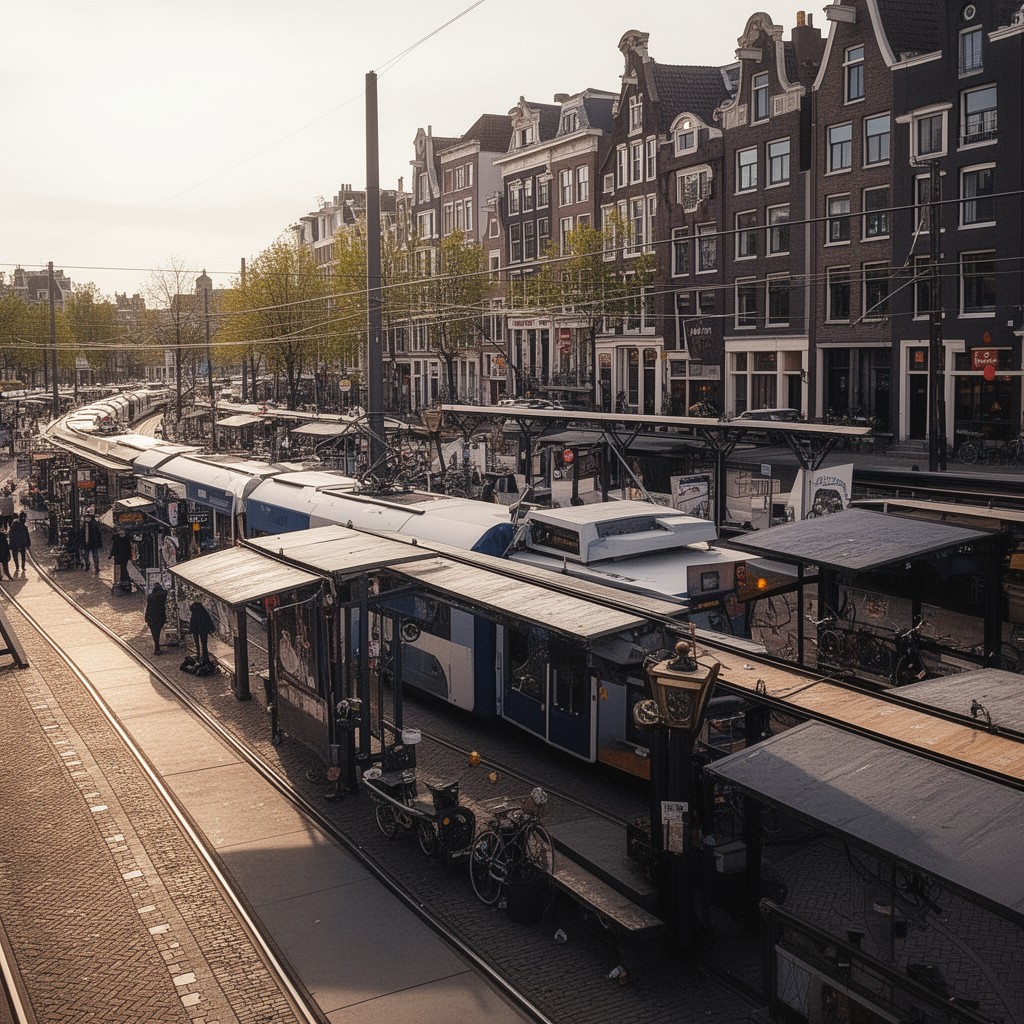 AI-generated illustration of Amsterdam tram network