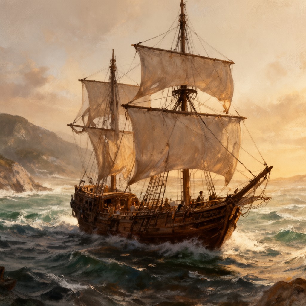 AI-generated illustration of Matthew (often identified flagship of 1497 voyage)