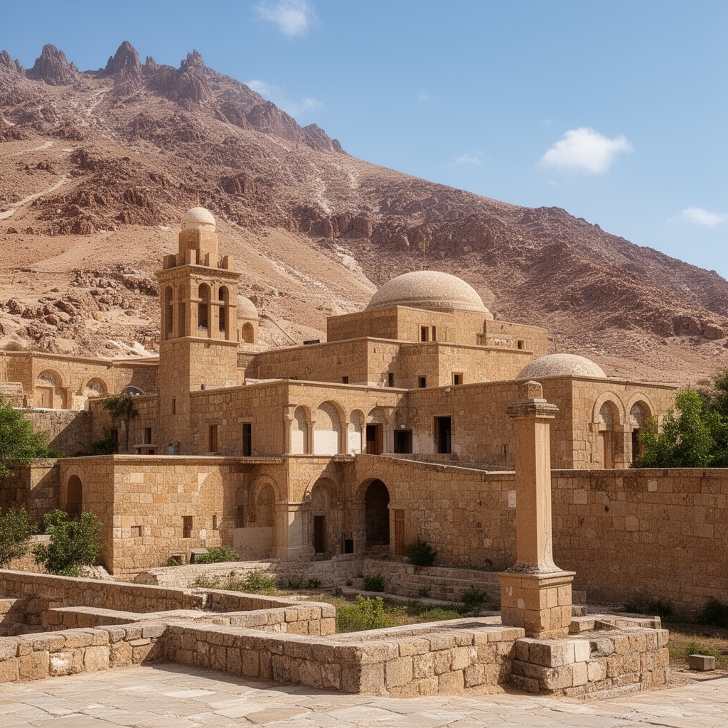 AI-generated illustration of Saint Catherine’s Monastery