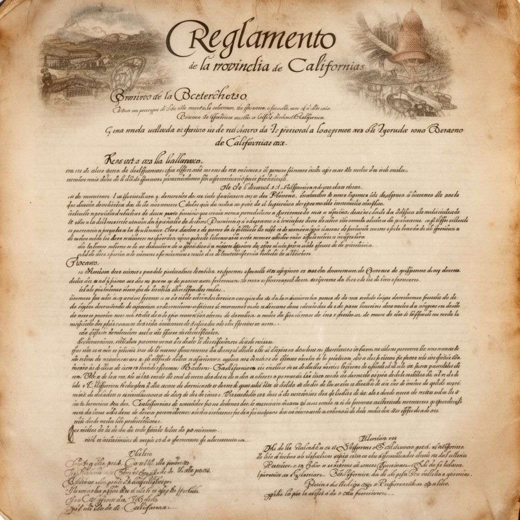 AI-generated illustration of Reglamento para el gobierno de la provincia de Californias