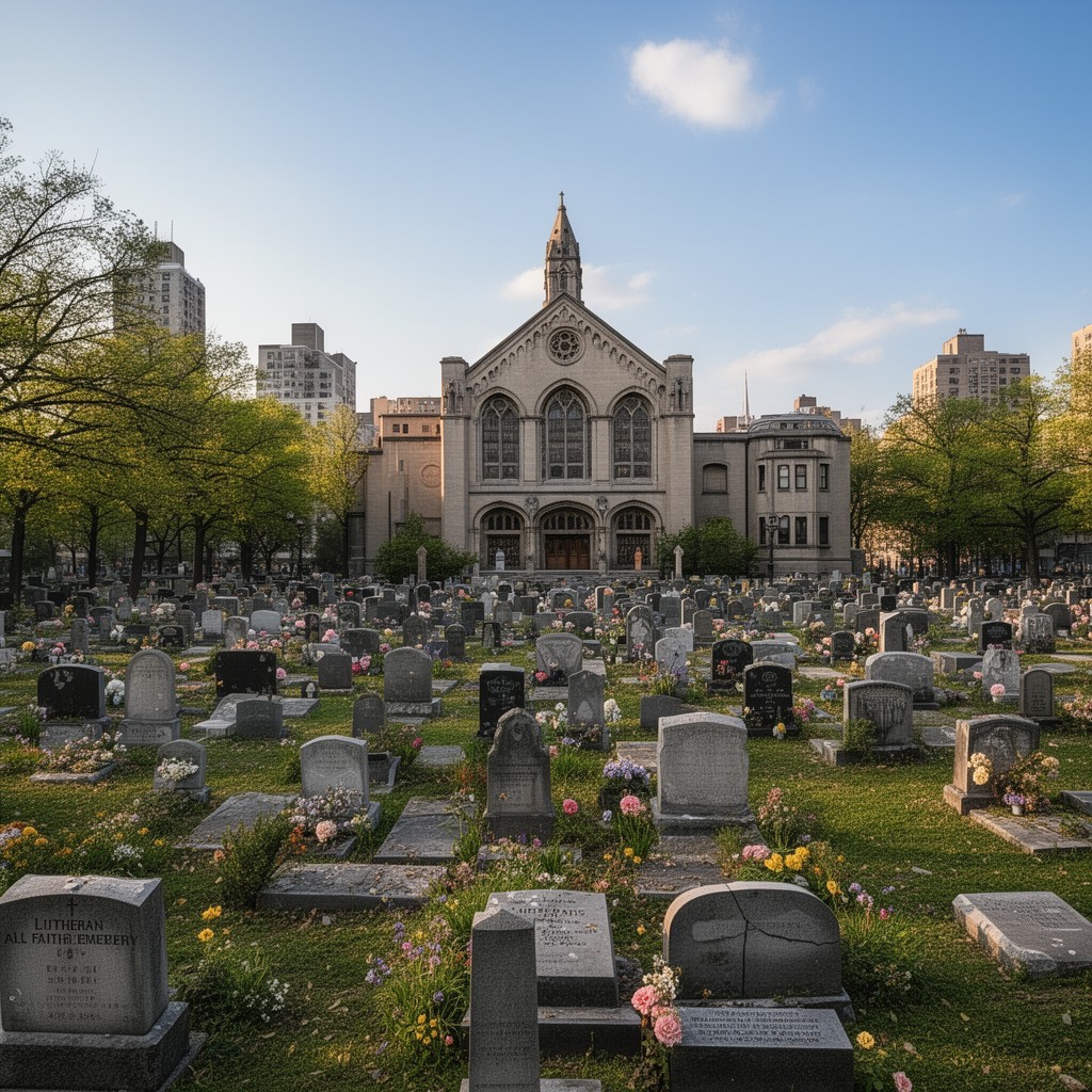 AI-generated illustration of Lutheran All Faiths Cemetery, Middle Village, Queens, New York, United States
