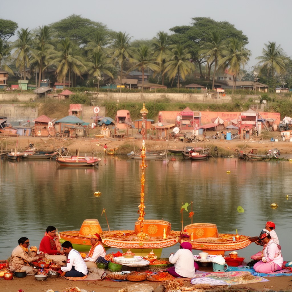 AI-generated illustration of Chhath Puja