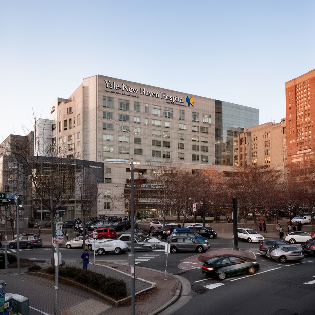 AI-generated illustration of Yale–New Haven Hospital main campus