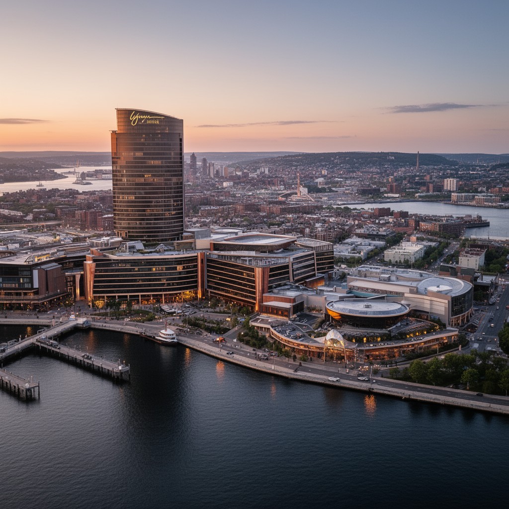 AI-generated illustration of Encore Boston Harbor casino resort
