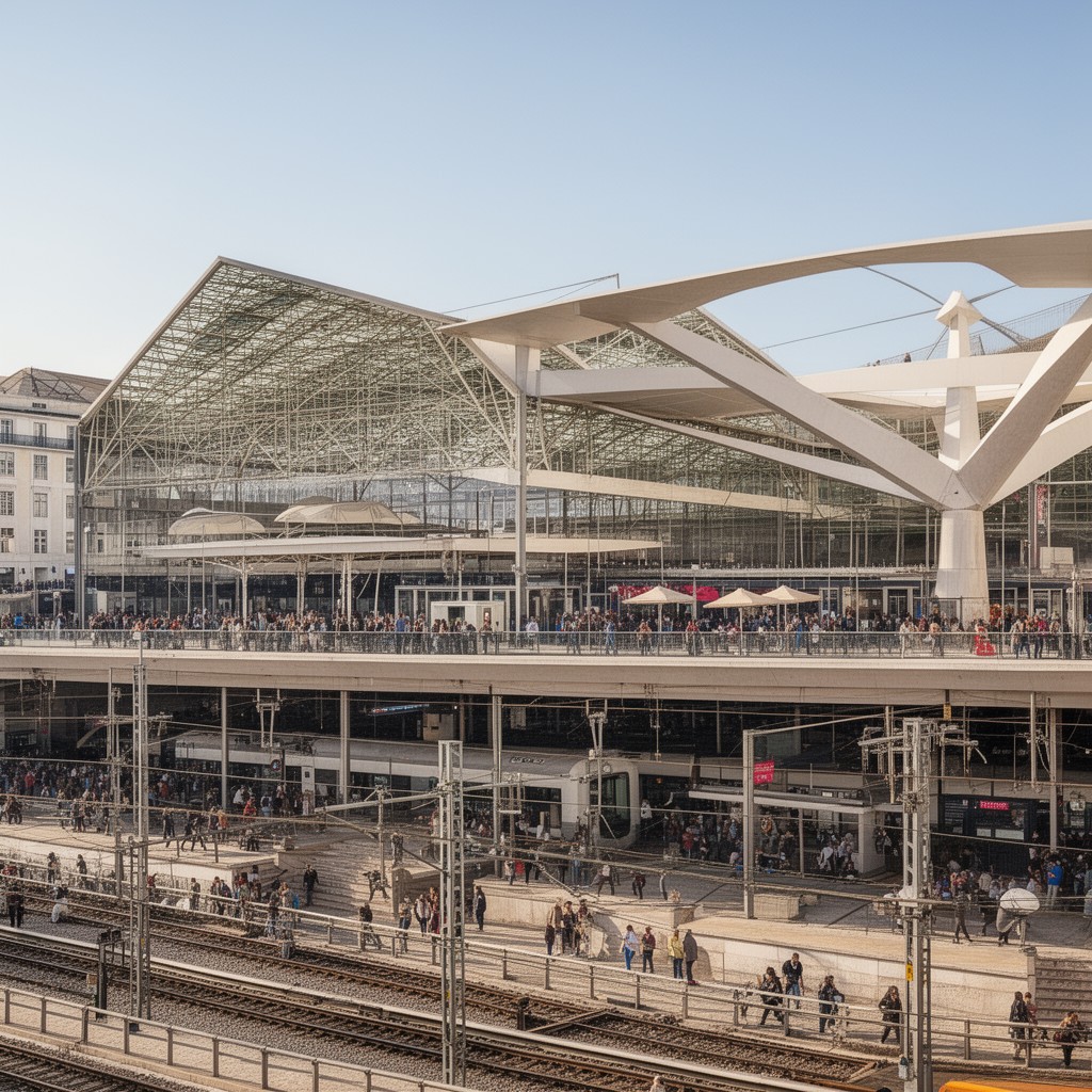 AI-generated illustration of Lisbon Oriente railway station