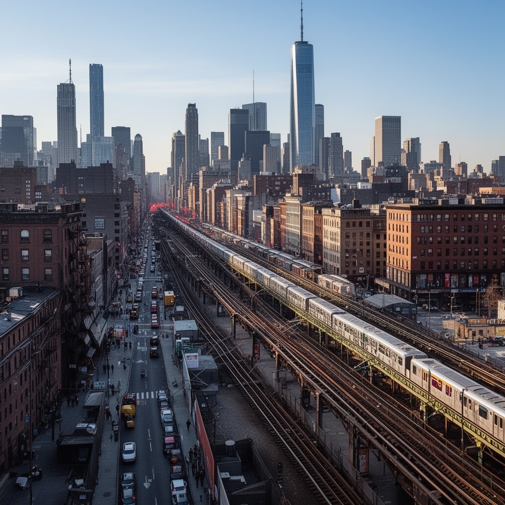 AI-generated illustration of Bronx–Manhattan–Brooklyn corridor