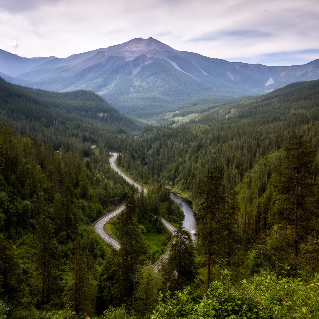 AI-generated illustration of West Cascades Scenic Byway