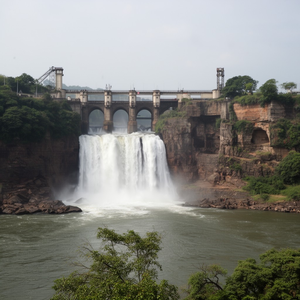 AI-generated illustration of Shivanasamudra Hydroelectric Station