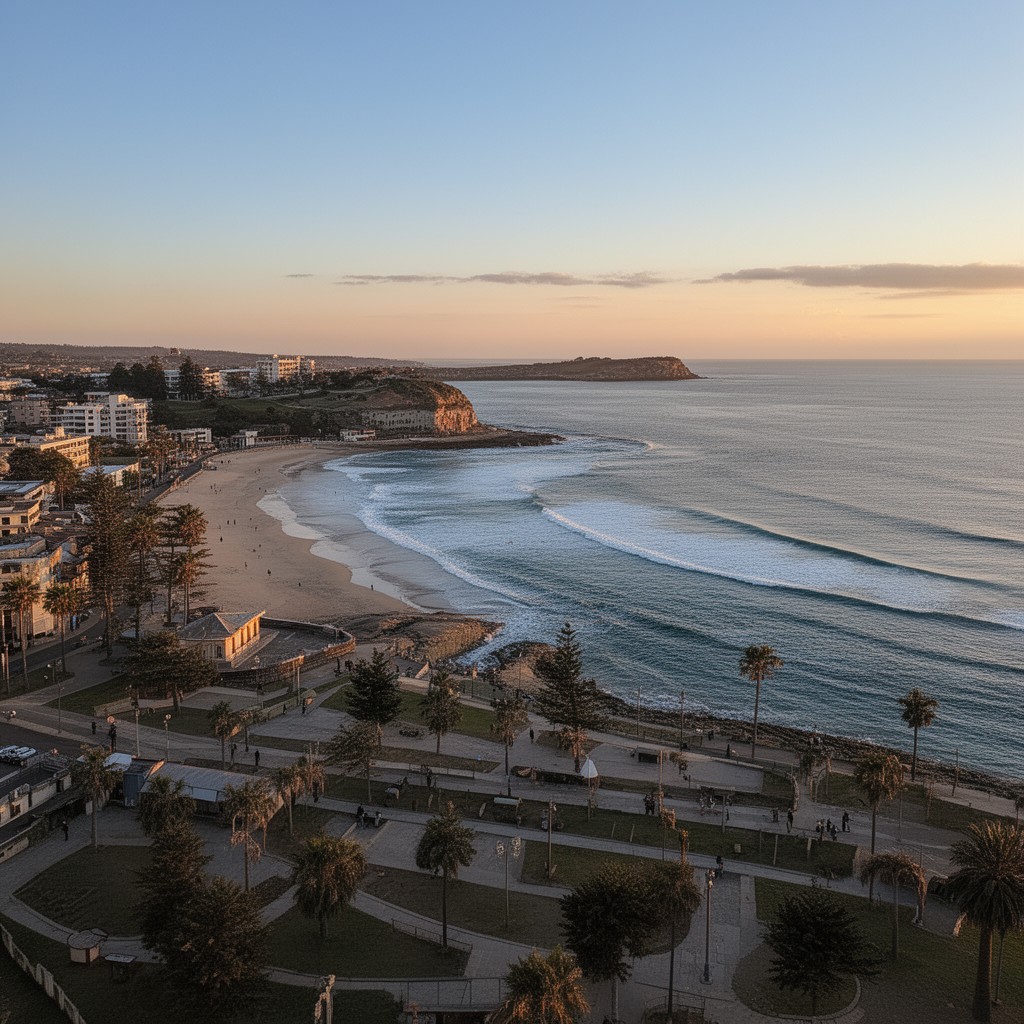 AI-generated illustration of Newcastle Beach
