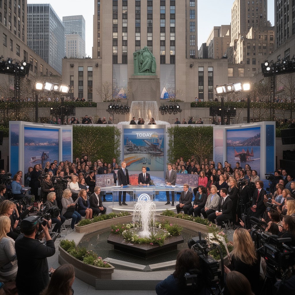 AI-generated illustration of Rockefeller Plaza outdoor set