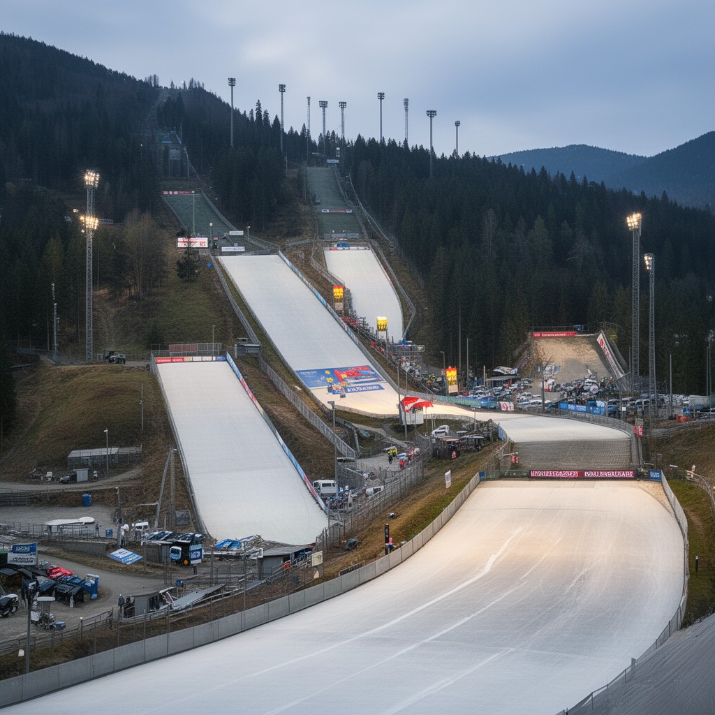 AI-generated illustration of HS100 (normal hill)