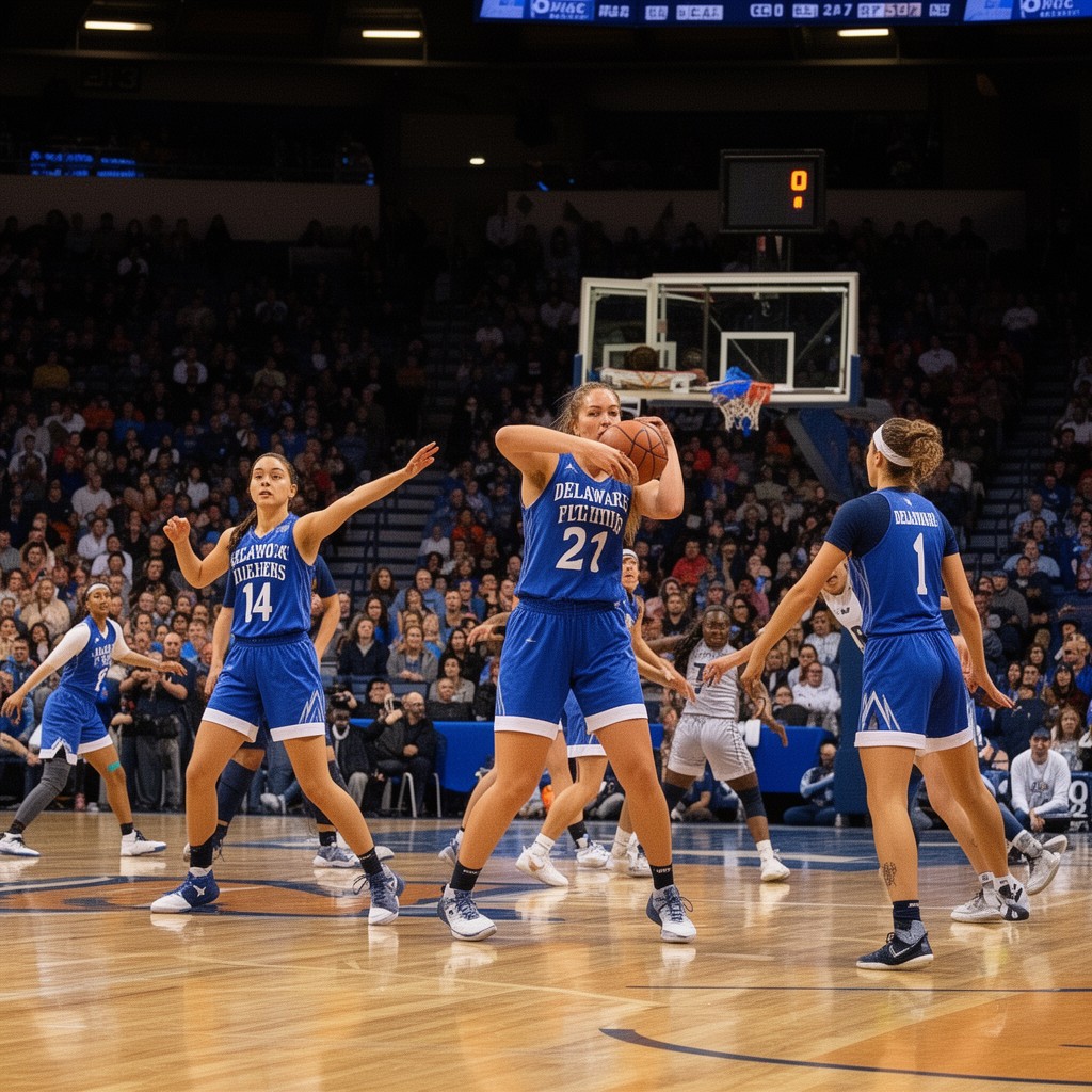AI-generated illustration of Delaware Fightin' Blue Hens women's basketball