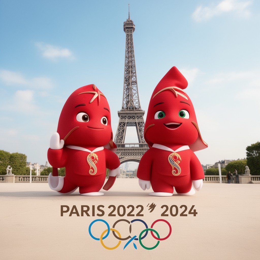 AI-generated illustration of Paris 2024 mascots