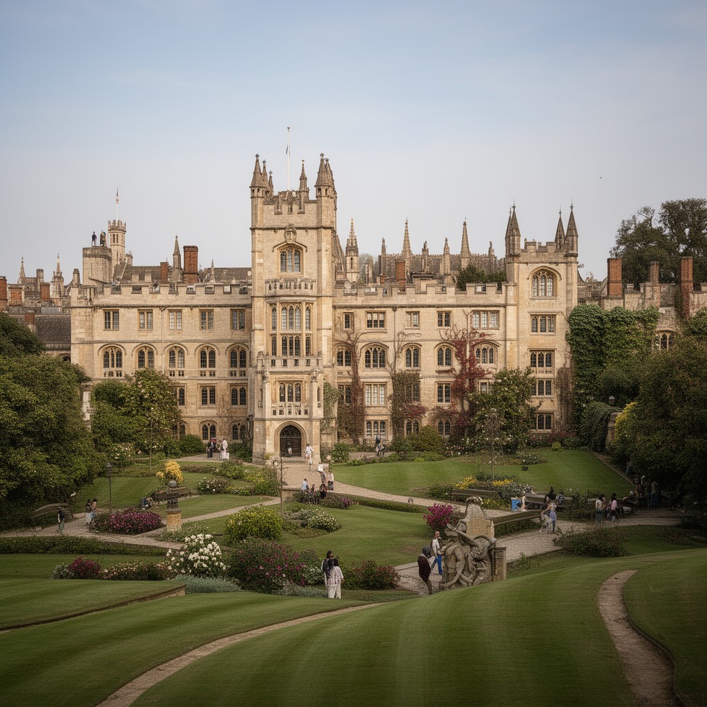 AI-generated illustration of Cambridge University colleges