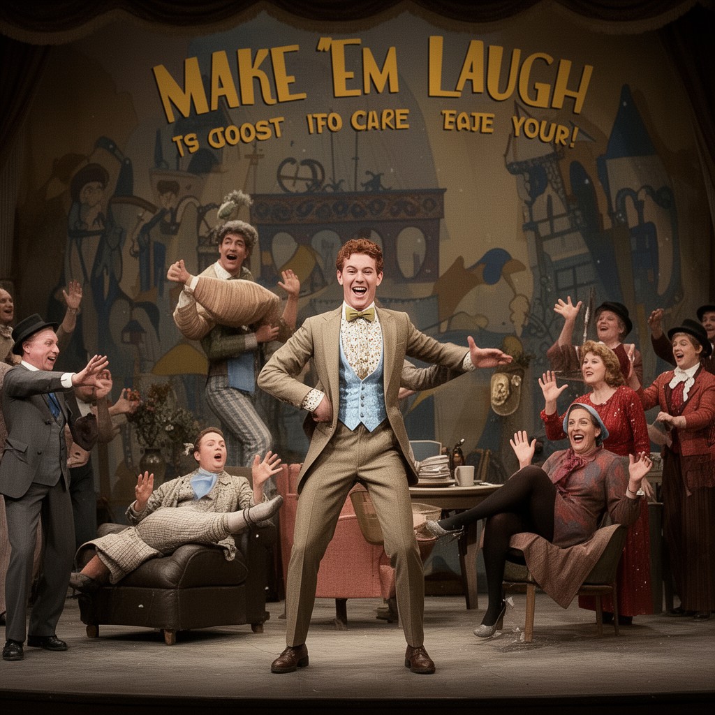 AI-generated illustration of "Make 'Em Laugh" musical number
