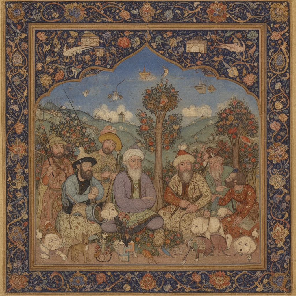 AI-generated illustration of Timurid miniature painting