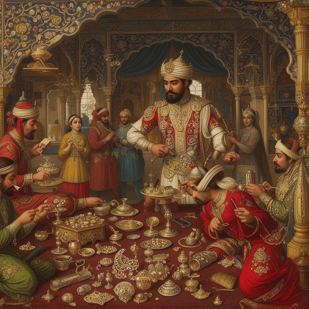 AI-generated illustration of Mughal court artisans