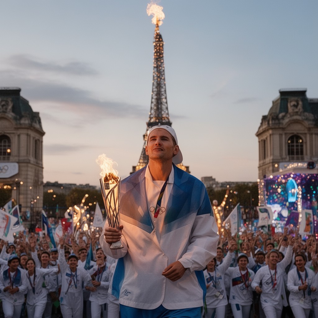 AI-generated illustration of Paris 2024 torch relay
