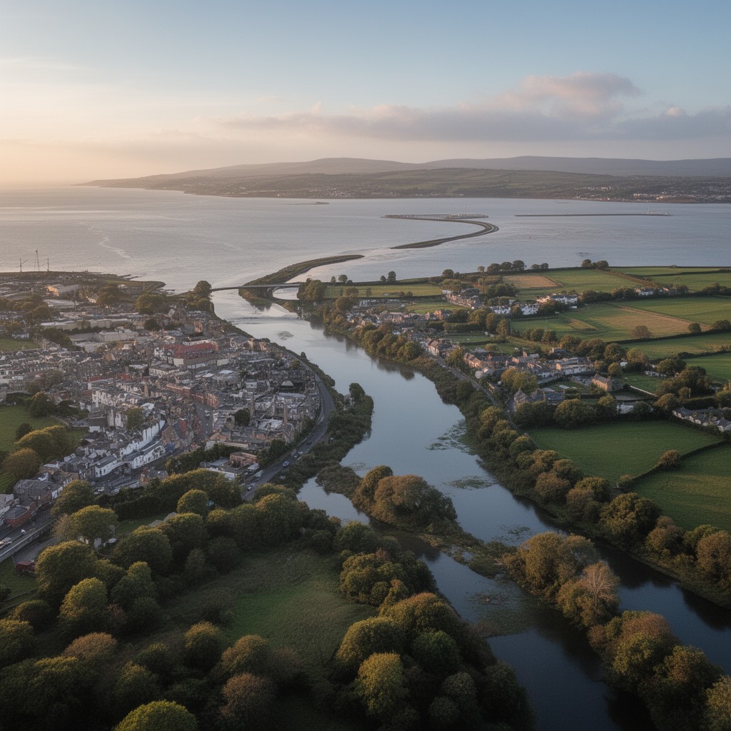 AI-generated illustration of River Wyre (indirectly via coastal waters)