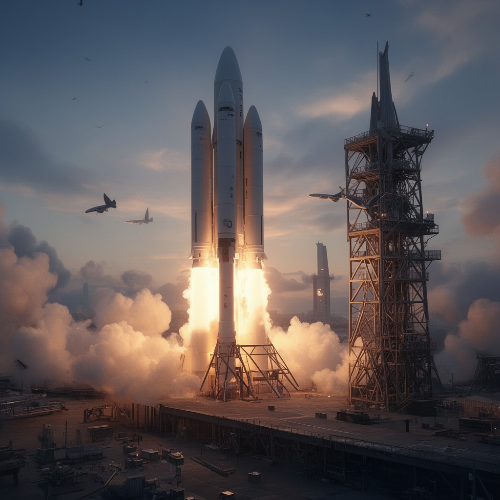 AI-generated illustration of Falcon Heavy rocket