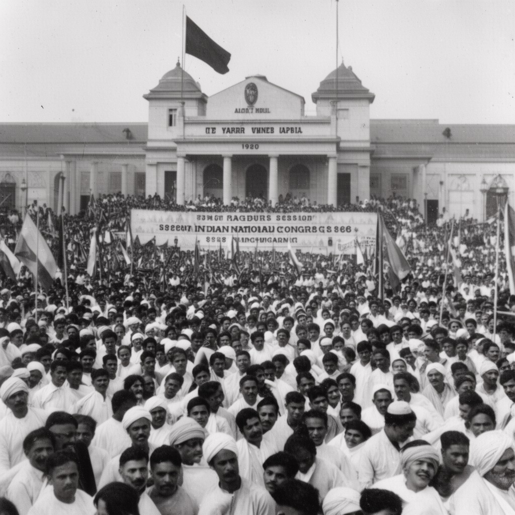 AI-generated illustration of Nagpur session of the Indian National Congress (1920)