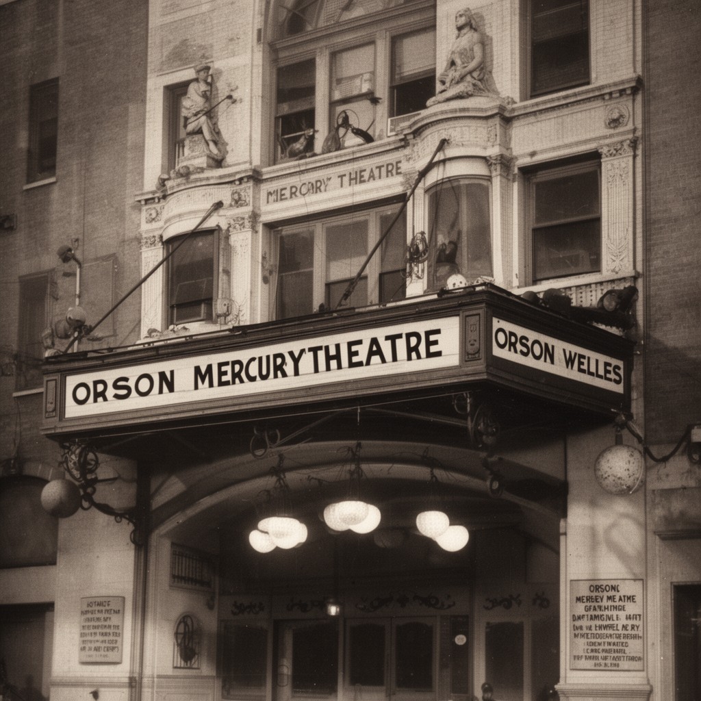 AI-generated illustration of Orson Welles' Mercury Theatre