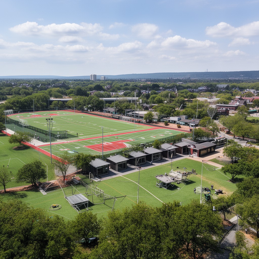 AI-generated illustration of MIT athletic fields