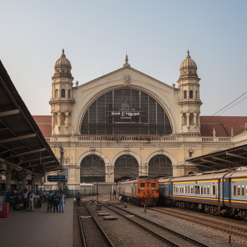 AI-generated illustration of Chennai Central railway station