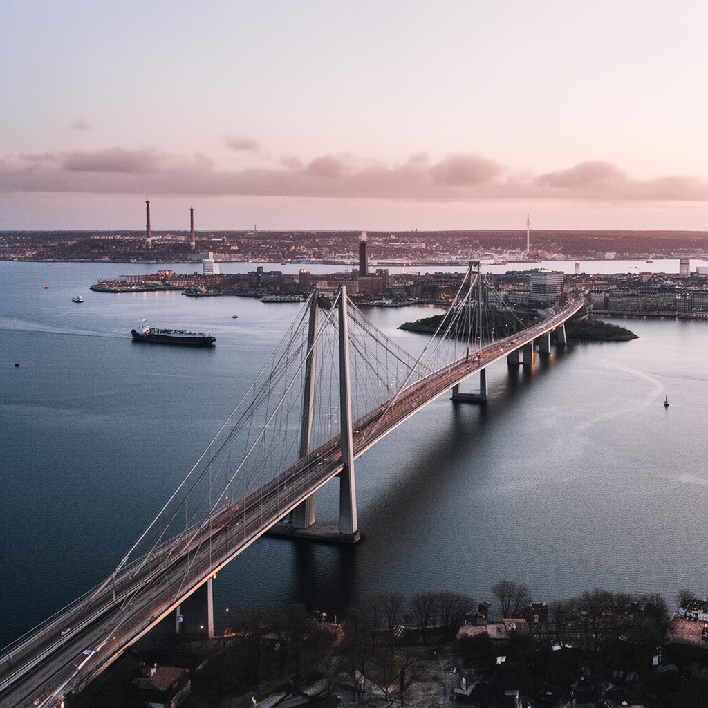 AI-generated illustration of Øresund Bridge (regionally via Copenhagen–Malmö link)
