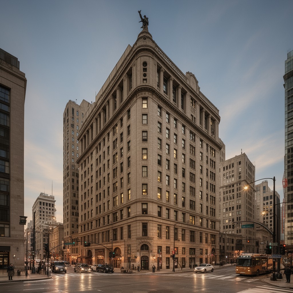 AI-generated illustration of Santa Fe Building (Chicago)