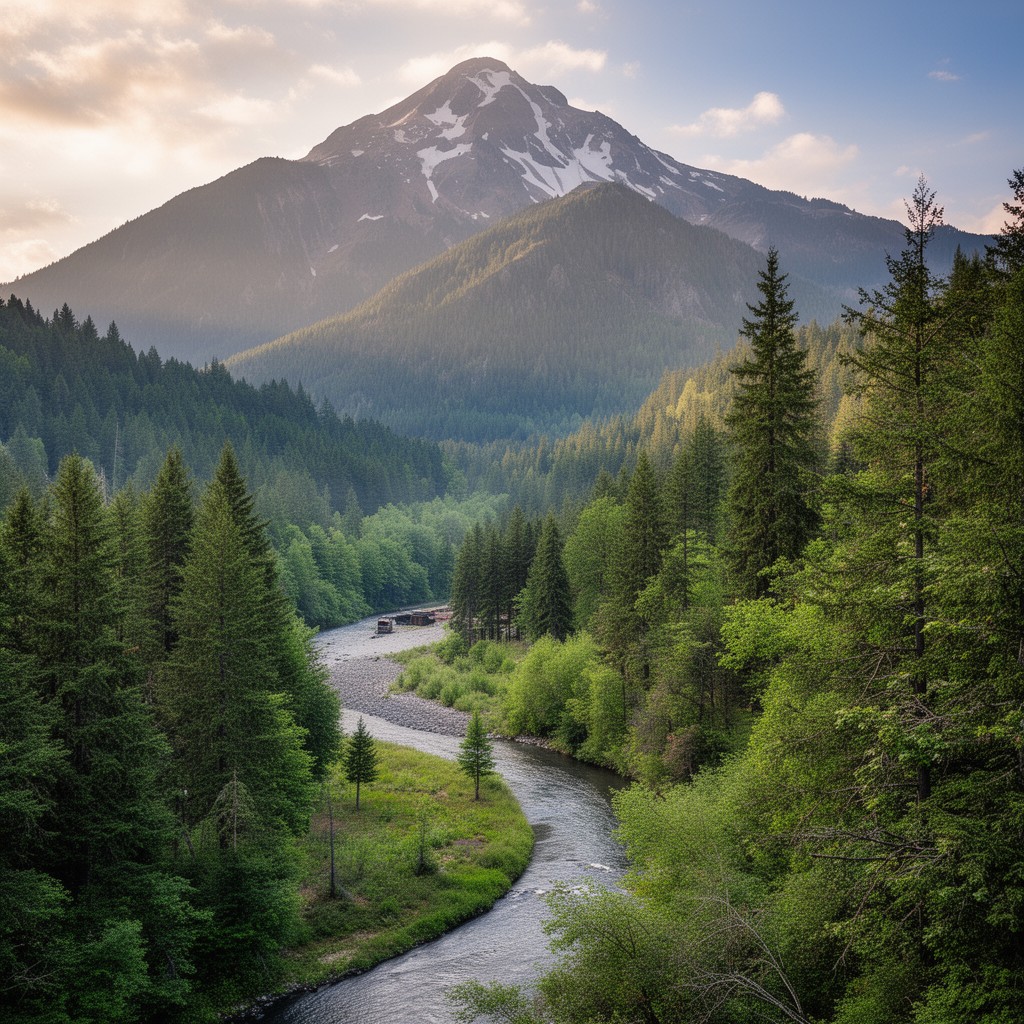 AI-generated illustration of Clackamas River Ranger District