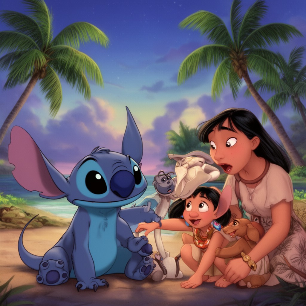 AI-generated illustration of Lilo & Stitch