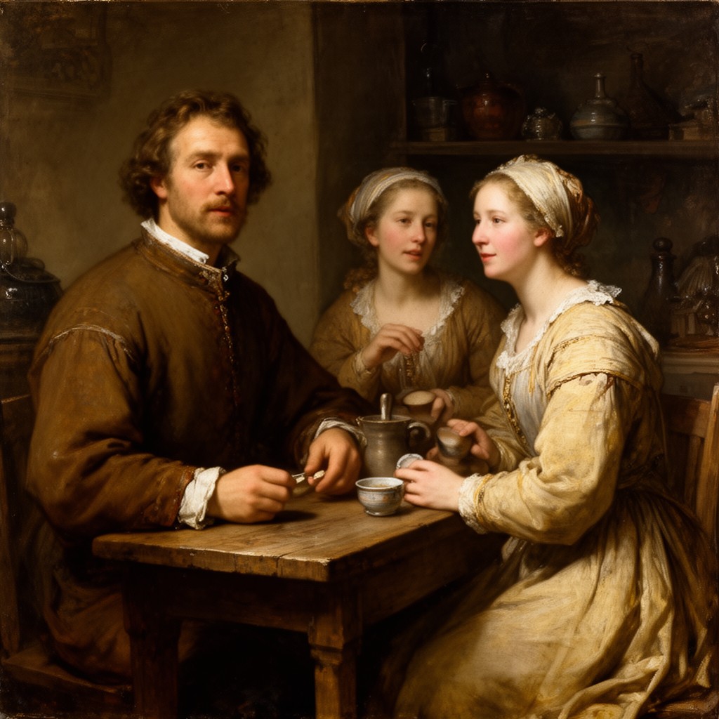AI-generated illustration of Rembrandt and Saskia in the Parable of the Prodigal Son