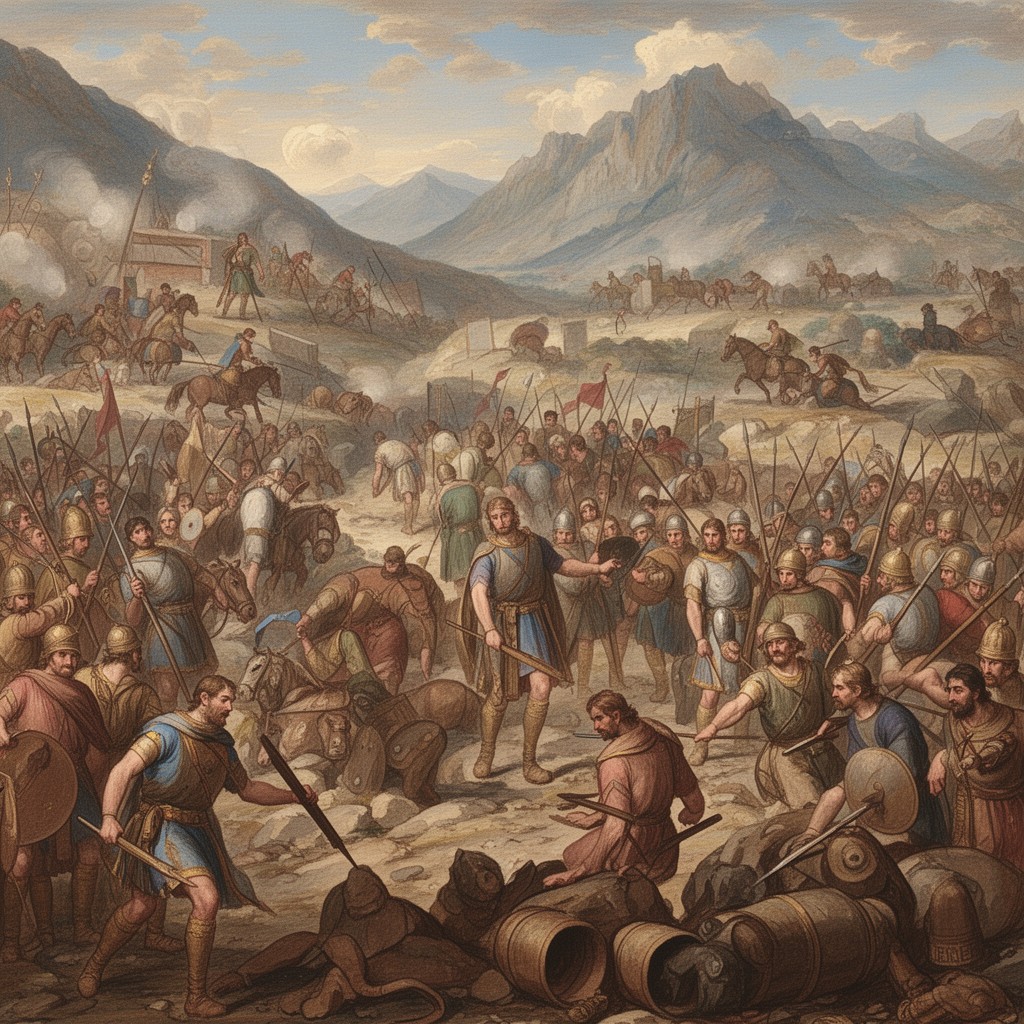 AI-generated illustration of Battle of the Frigidus in 394