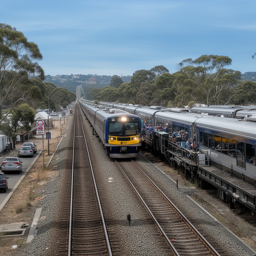 AI-generated illustration of Sydney–Melbourne rail corridor