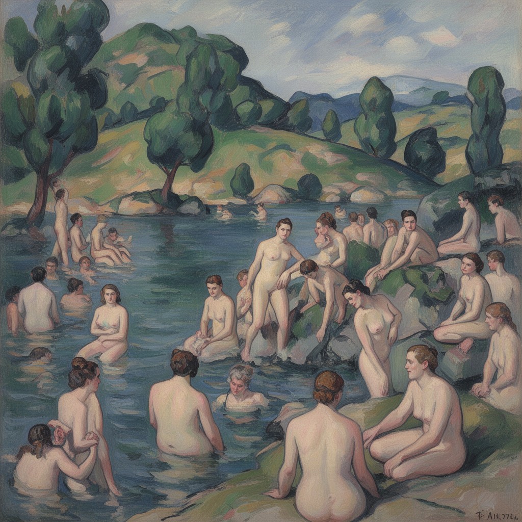AI-generated illustration of The Bathers