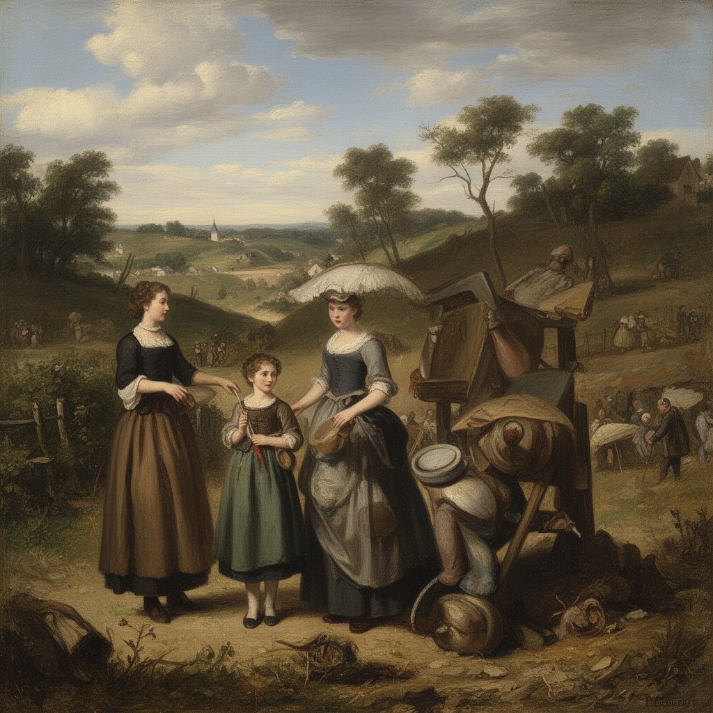 AI-generated illustration of Young Ladies of the Village