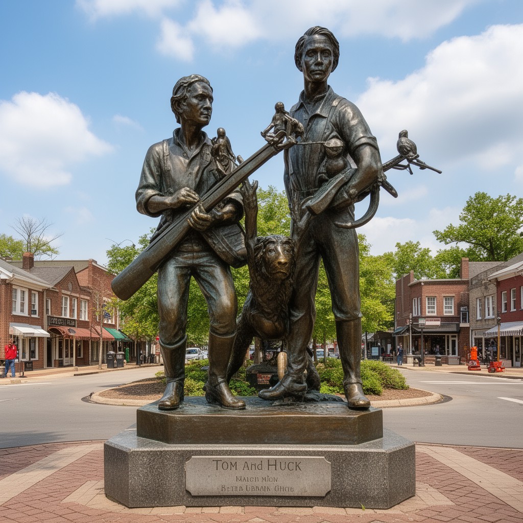AI-generated illustration of Tom and Huck Statue