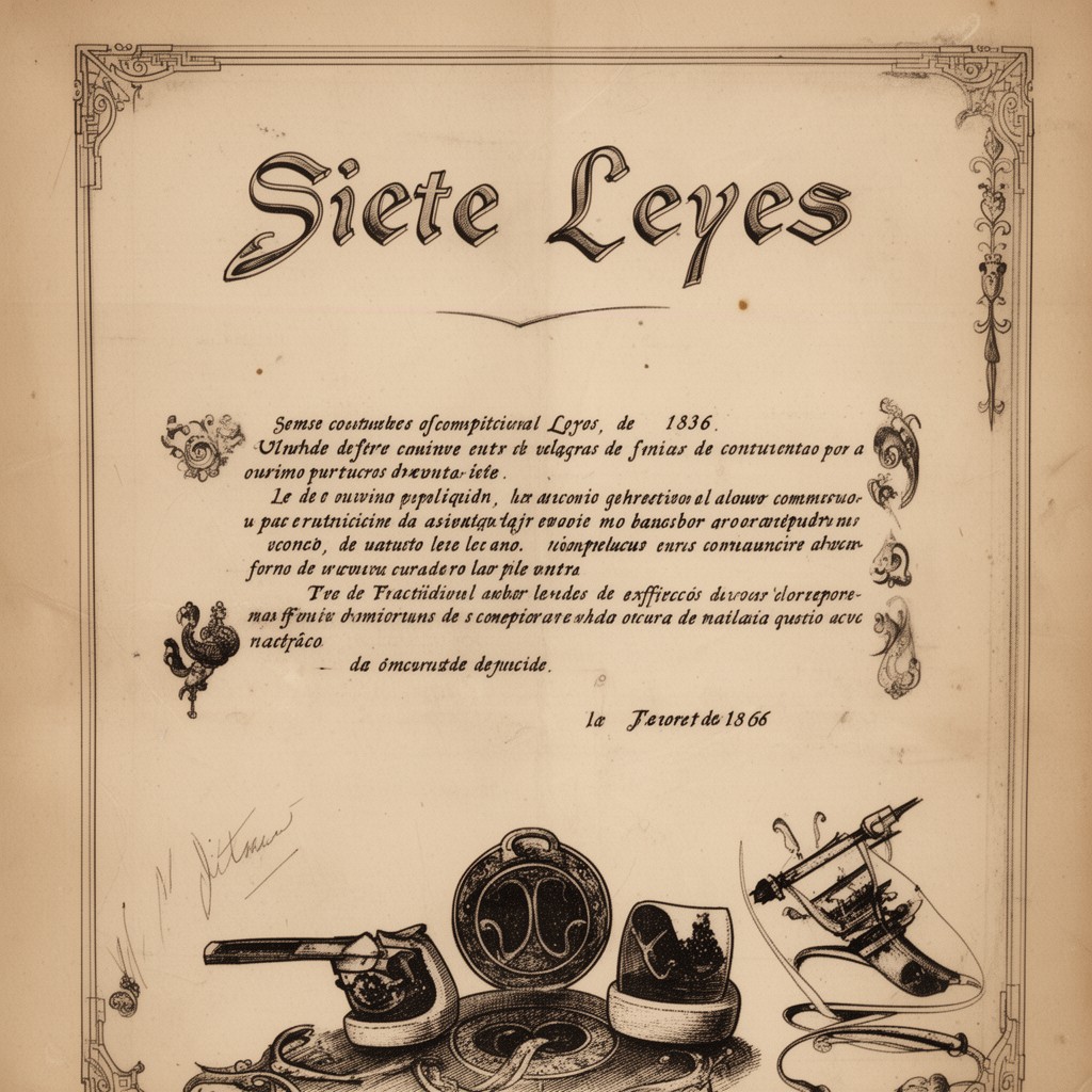 AI-generated illustration of Siete Leyes (1836 Mexican constitutional laws)