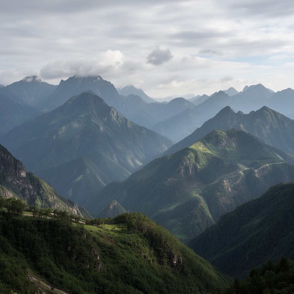 AI-generated illustration of East Asian mountain system