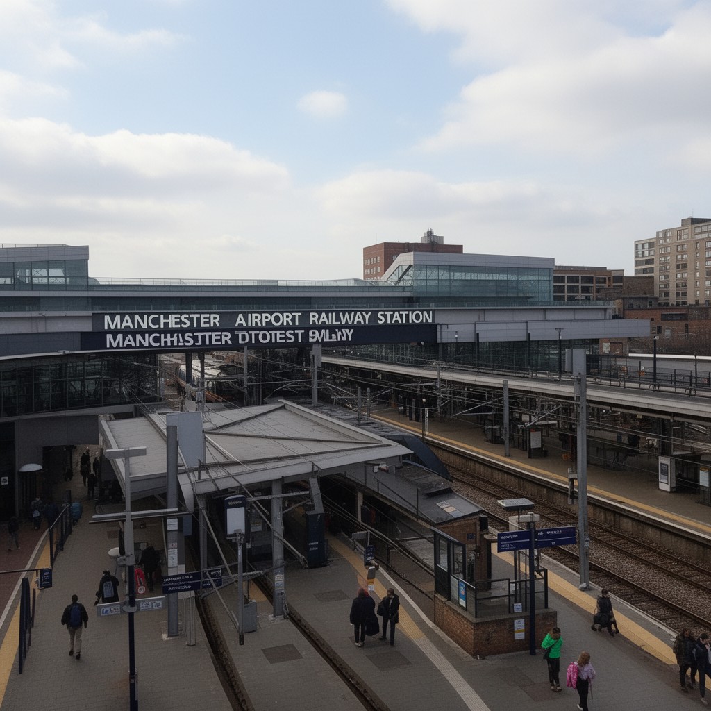 AI-generated illustration of Manchester Airport railway station
