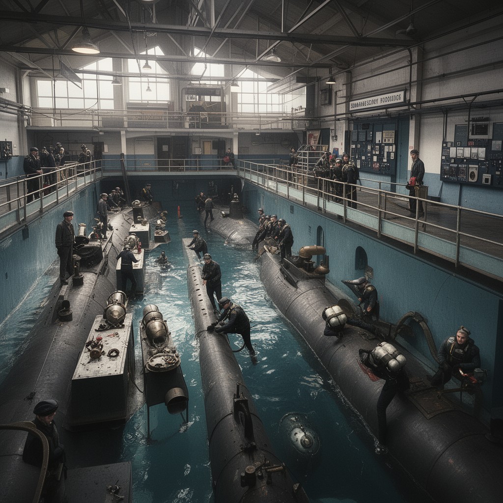 AI-generated illustration of Submarine Escape Training Tank (historical)