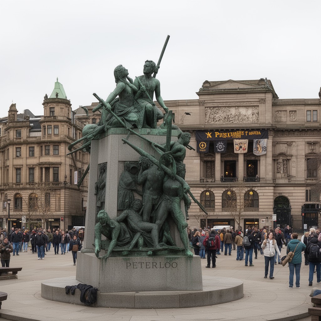 AI-generated illustration of Peterloo Memorial in Manchester