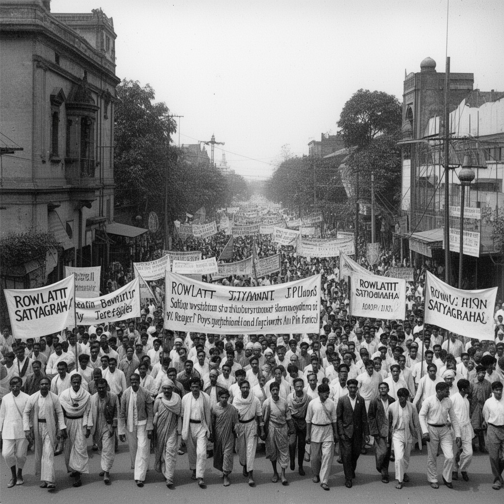 AI-generated illustration of Rowlatt Satyagraha