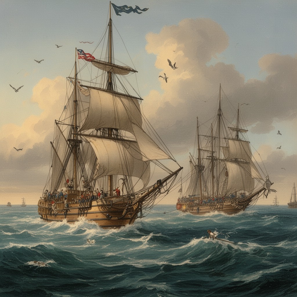 AI-generated illustration of Atlantic campaign of the American Revolutionary War