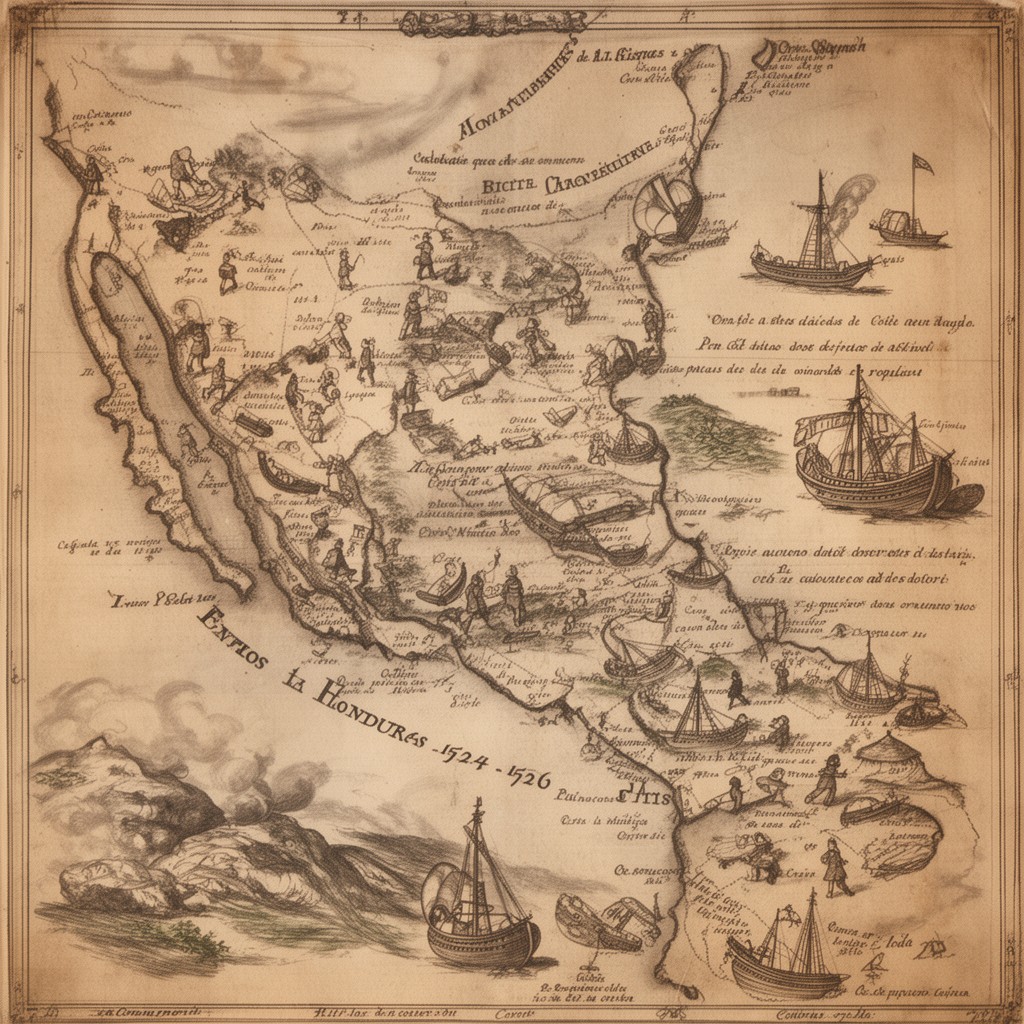 AI-generated illustration of expedition to Honduras (1524–1526)