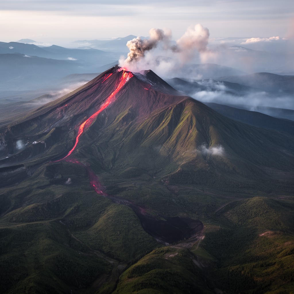 AI-generated illustration of Kamchatka volcanic arc