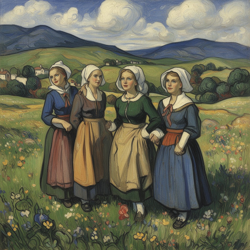 AI-generated illustration of Breton Women in the Meadow