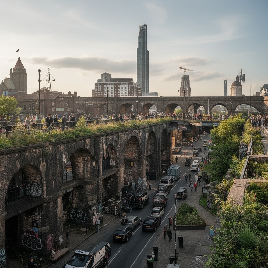 AI-generated illustration of Castlefield Viaduct