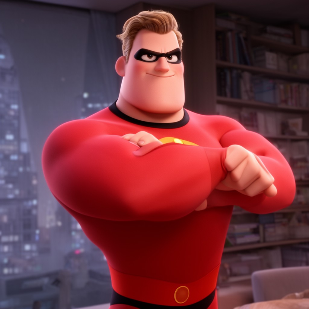 AI-generated illustration of Bob Parr/Mr. Incredible in The Incredibles